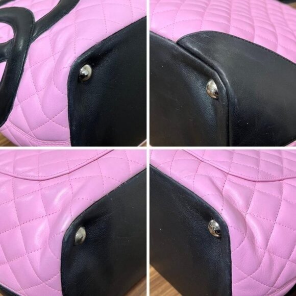 Authentic CHANEL Cambon Ligne Tote Large Pink Quilted Calfskin Leather Purse Bag - Picture 9 of 16